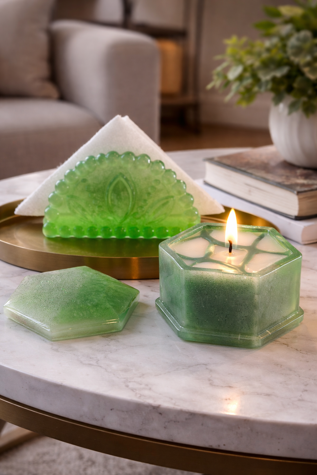 Handmade Candle and napkin holder se 3 pieces.