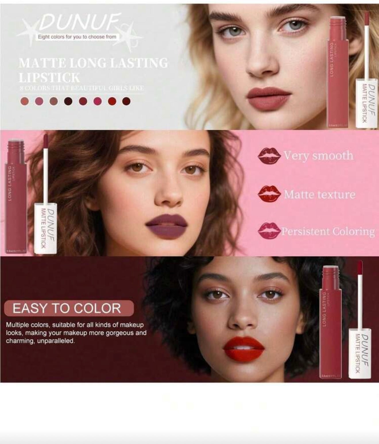 DUNUF Matte Lipstick – Long Lasting Liquid Lip Color